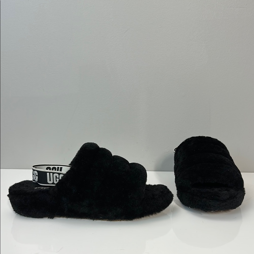 UGG Fluff Yeah Slide Black Slippers Size 11